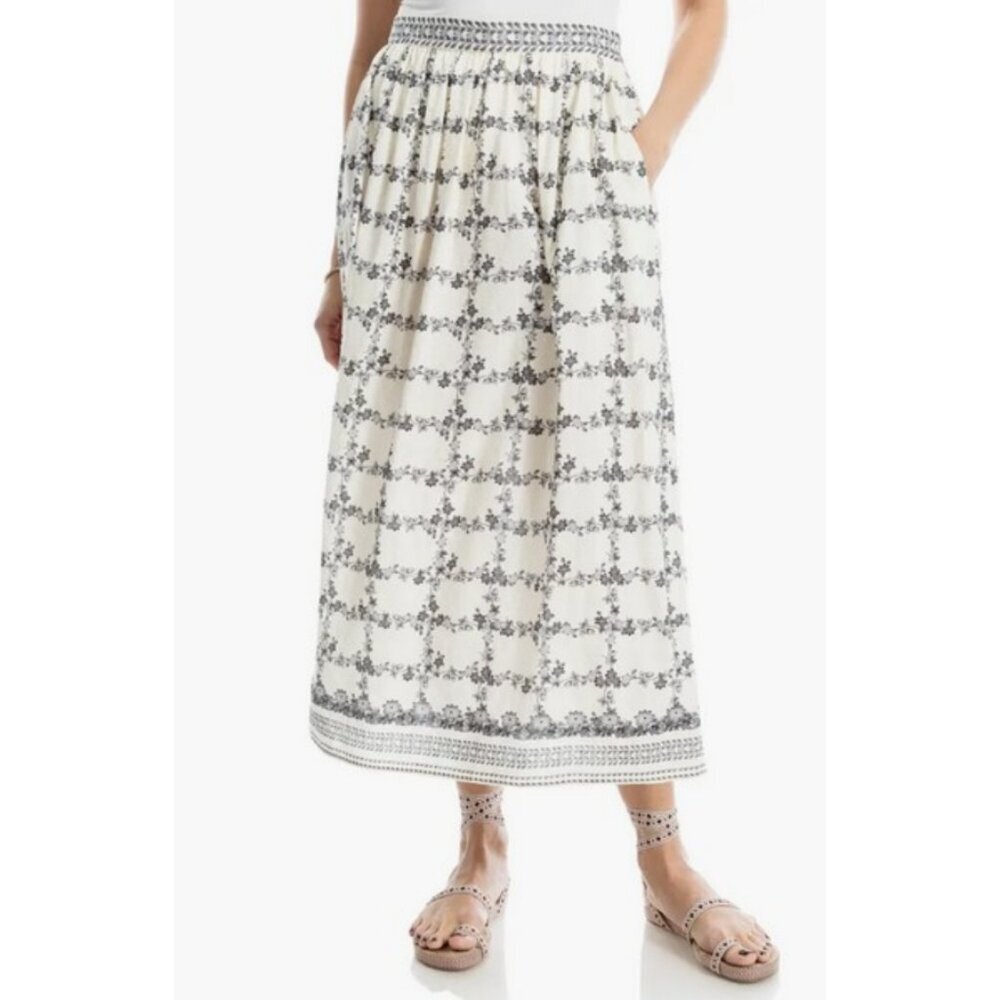 💕MAX STUDIO💕 A-Line Maxi Skirt ~ Off-White/Black Floral Print XL NWT